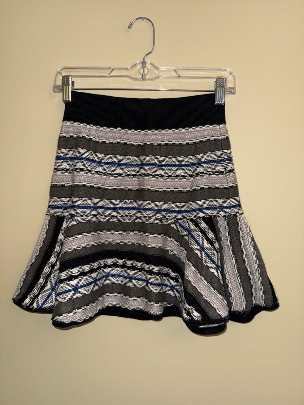 Free People Geometric Boho Knit A-Line Mini Skirt Small Stripped Twirly Nordic